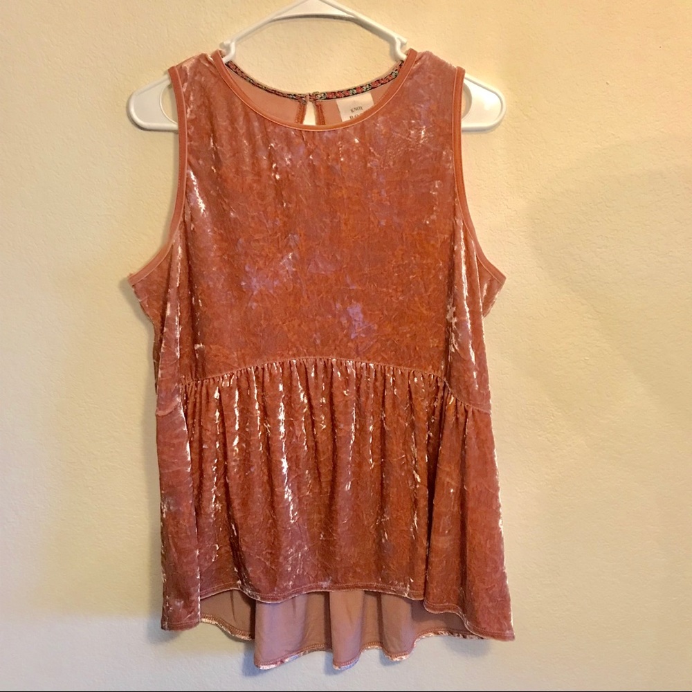 Pink velvet sleeveless peplum top by Knox Rose
